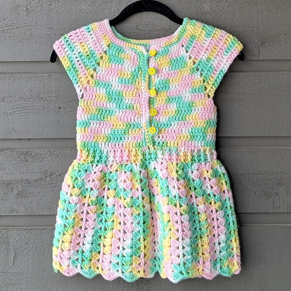 Handmade Colorful Crochet Kids Dress Pink Yellow Green White